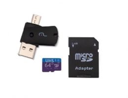 Kit 4 em 1 Cartão de Memória com Adaptador USB Dual Drive e Adaptador SD 64GB Multilaser - MC152 - 29297
