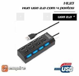 HUB SWITCH USB 2.0 4 PORTAS COM BOTAO LIGA/DESLIGA - 25708