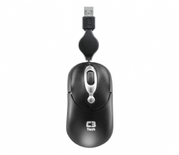 Mouse Óptico  MINI USB com Cabo Retrátil MS3208-2 Preto - C3 Tech - 22411