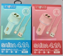 CARREGADOR VEICULAR  USB 4.1 tipo c INOVA G06-C - 25808