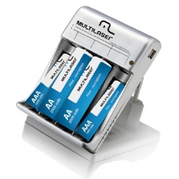 CARREGADOR DE PILHAS C/4 PILHA AA/AAA + USB - 23345