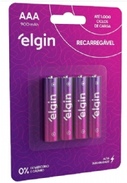 PILHA ELGIN RECARREGAVEL AAA COM 4 PILHA 1000MAH  - <font color="#808080"><FONT SIZE=-2>Este produto é vendido por Marvel e entregue por Marvel</FONT></font> -  -  - 26233x