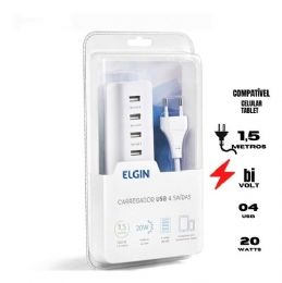 CARREGADOR USB P/ TOMADA,BIV,4S DAS USB20W - 28037