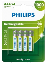 PILHA PHILIPS REGARREGAVEL R03 AAA 1000MAH C0M 4 PILHA   - <font color="#808080"><FONT SIZE=-2>Este produto é vendido por Marvel e entregue por Marvel</FONT></font> -  -  - 27715x