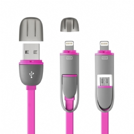 CABO USB CELULAR ANDROID/IPHONE 2 EM 1 ROSA - 23975