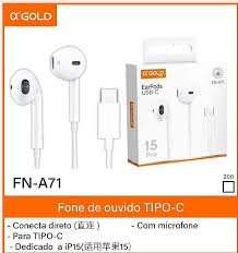 Fone de ouvido TIPO C A'GOLD FN-A71  - <font color="#808080"><FONT SIZE=-2>Este produto é vendido por Marvel e entregue por Marvel</FONT></font> -  -  - 30870x