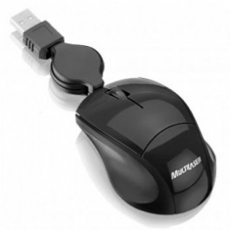 MOUSE P/ NOTEBOOK MULTILASER *ÓPTICO USB* CABO RETRÁTIL *PRETO* - 19496