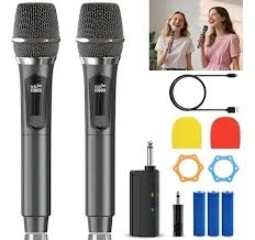 Kit 2 Microfones Sem Fio Profissional UHF com Mini Receptor Recarregável P10 e Display Digital LED - 31826