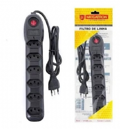 Filtro de Linha Megatron 6 Tomadas Bivolt com Cabo de 3 Metros – Preto - 31889