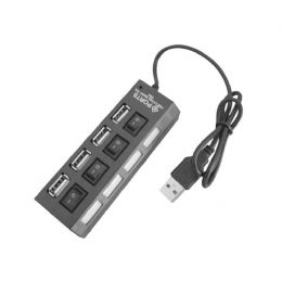 Hub USB 2.0 4 Portas com LED e Interruptor individual Hoopson Preto - 30136